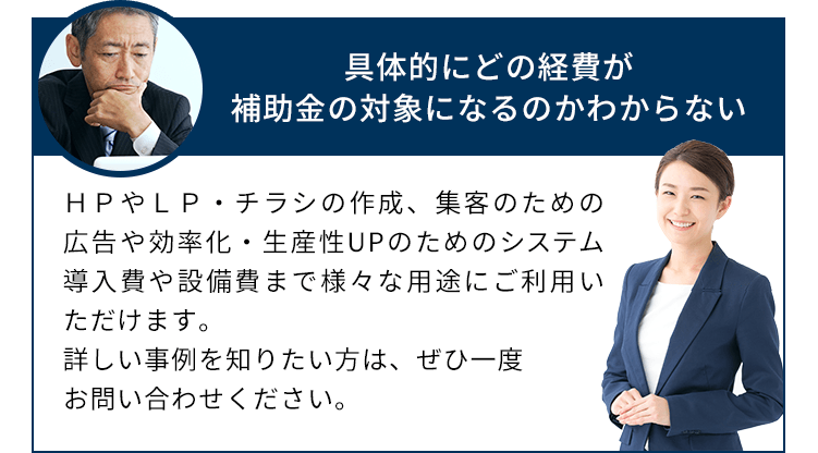 具体的にどの経費が補助金の対象になるのかわからない